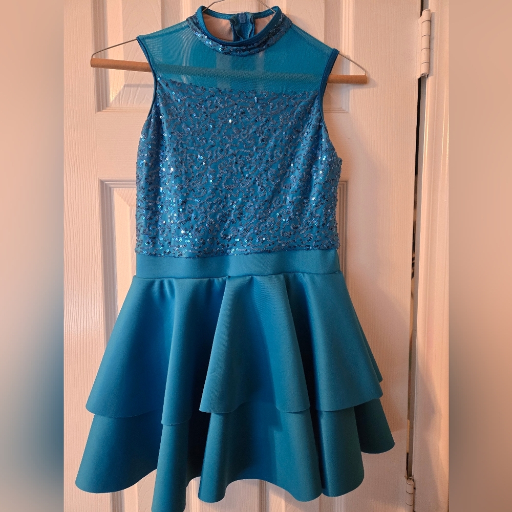 Weissman Blue Sequin Halter Fit and Flare Dress
